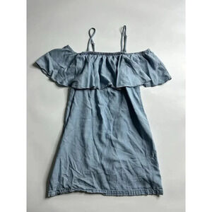 Coopertive Dress Womens Medium Chambray Light Wash Off The Shoulder Shift Beachy